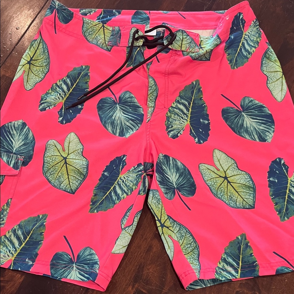 Arizona Jean Company Pink and Green Leaf Swim Shorts